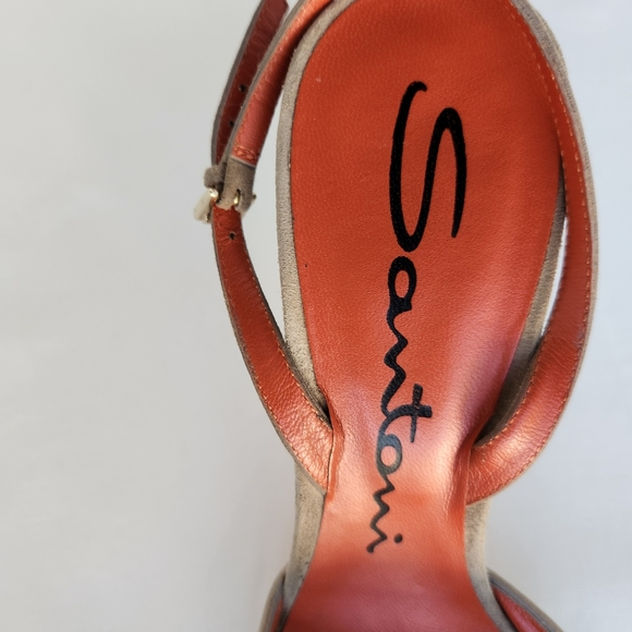 Santoni pumps women's slingback sz 8 Eu38 suede tan shoes stiletto point toe - Picture 8 of 16